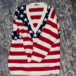 Patriotic Stars and Stripes V-Neck Sweater